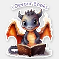 *~* Reading Cute Baby Dragon AP88 I DEVOUR Books Sticker