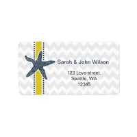 Navy and Yellow Starfish Beach Wedding Stationery Label