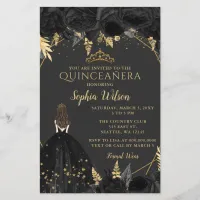 Budget Black Gold Princess Quincea&#241;era Invitation