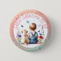 Baby Girl and Puppy Baby Shower Great Grandma  Button