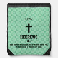 Mint Green Pattern Bible Chapter Verse Christian Drawstring Bag