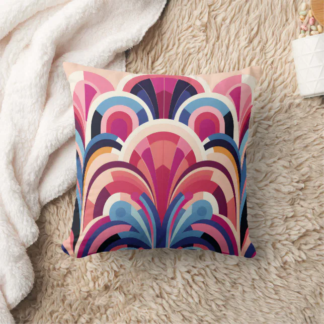 1920 Retro Art Deco Pink, Purple, Blue Modern Throw Pillow