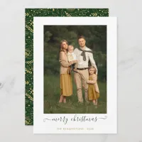 Green Gold Simple Script Merry Christmas Photo Hol Holiday Card