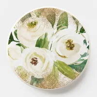 Elegant Ivory Gold Glitter Flowers Floral PopSocket