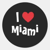 I Love Miami Red Heart White on Black Classic Round Sticker