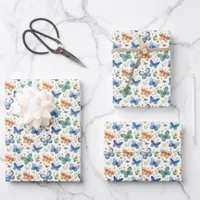 Green Yellow Blue Butterflies and Flowers Wrapping Paper Sheets