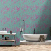 Colorful Hot Pink & Blue Botanical Wildflower Wallpaper