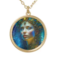 Ethereal Fantasy Art Princess Goddess and Jewels  Gold Plated Necklace