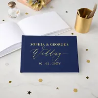 Elegant Modern Navy Wedding Foil Guest Book