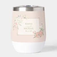 French Romance Wedding Floral Frame Blush ID870 Thermal Wine Tumbler