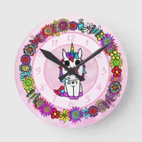 Unicorn  Whimsical Folk Art Girl's Round Clock