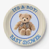 Teddy Bear Blue and Tan Polka Dotted Party Plate