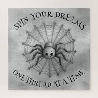 Cute Spider Inspirational Quote Monogram on grey | Jigsaw Puzzle