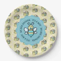 Blue Honey Bee Boy's Baby Shower Paper Plates