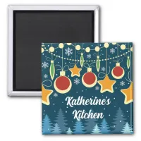 Retro Colorful Christmas Ornaments Design Magnet