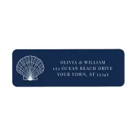 Navy Blue Seashell Beach Wedding Return Address Label