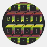 Best Dad Blocks Text Brown & Yellow Classic Round Sticker