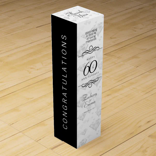 Elegant 60th Diamond Wedding Anniversary Wine Box
