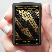 Striking patterns of a black and gold snake skin zippo lighter