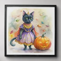 Black Hallween Cat in Purple Dress Photo Tile