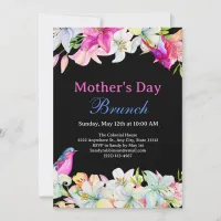 Pretty Watercolor Floral Black Mother's Day Brunch Invitation