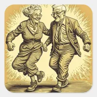 Cute Elderly Couple Dancing Square Sticker