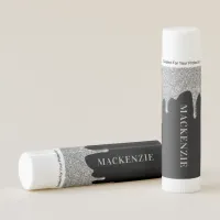 Chic Glam Silver Dripping Glitter on Black Lip Balm