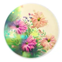 Pink and Coral Watercolor Flowers Ceramic Knob