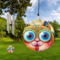 Colorful Fantasy Cat sticking out its Tongue Wind Chime