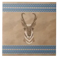 Southwest Pronghorn Antelope with Geometric Border Ceramic Tile