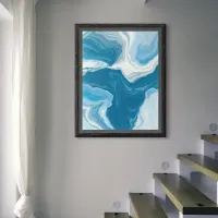 Blue and white Fluid Art Marble   Poster