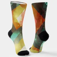 Seventies Orange Abstract Techno Triangles Socks