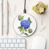 Blue Hydrangea Flowers Modern Botanical Art Wireless Charger