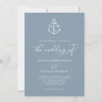 Nautical Anchor Dusty Blue Monogram Wedding Invitation