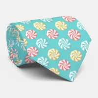 Colorful Christmas Candy Holiday Pattern on Teal Neck Tie