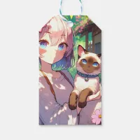 Anime Girl and Siamese Cat To and From Birthday Gift Tags