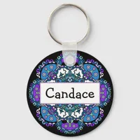 Personalized Name purple and blue Mandala  Magnet Keychain