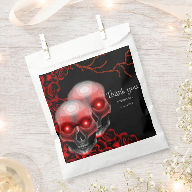 Red Scary floral dark moody gothic skull Halloween Favor Bag