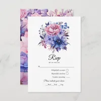 Petal Pink, Cornflower Blue & Mauve Purple Wedding RSVP Card