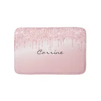 Monogram Metallic Rose Quartz Pink Glitter Drips Bath Mat