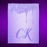 Initials Monogram with Purple Glitter | Fleece Blanket