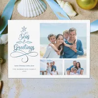 Seas and Greetings Tropical Beach 3 Photo Holiday Card