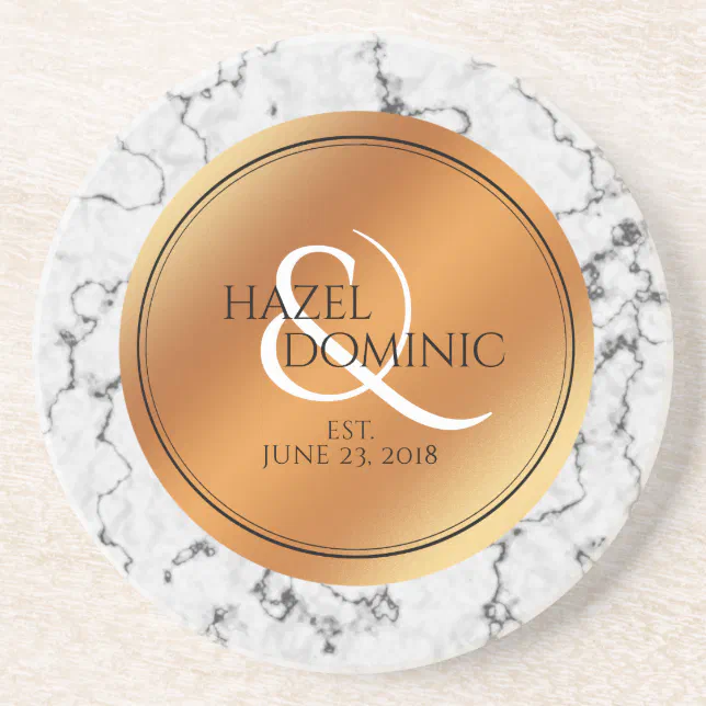 Thumbnail for Elegant Marble & Copper Foil Wedding Keepsake Sandstone Coaster