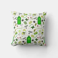 Gin Themed Cocktail Glasses Lemon Lime Pattern Throw Pillow