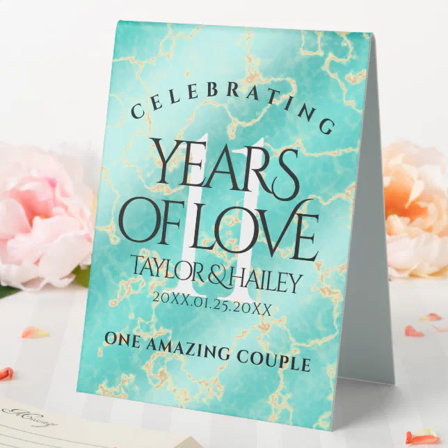 Elegant 11th Turquoise Wedding Anniversary Table Tent Sign