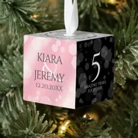 Elegant 2nd 5th Rose Quartz Wedding Anniversary Cube Ornament