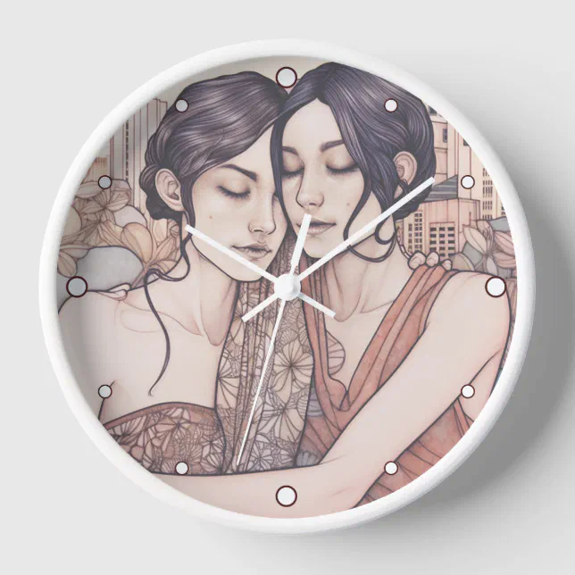 Miami Downtown Women Cuddling Lesbians Drawing Clock