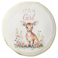 Baby Deer in Flowers | It's a Girl Baby Shower Sugar Cookie