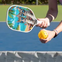 Feline Cool: Two Cats in Shades on a Bar Pickleball Paddle