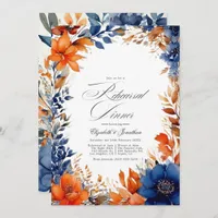 Navy and Orange Watercolor Floral Rehearsal Dinner Invitation